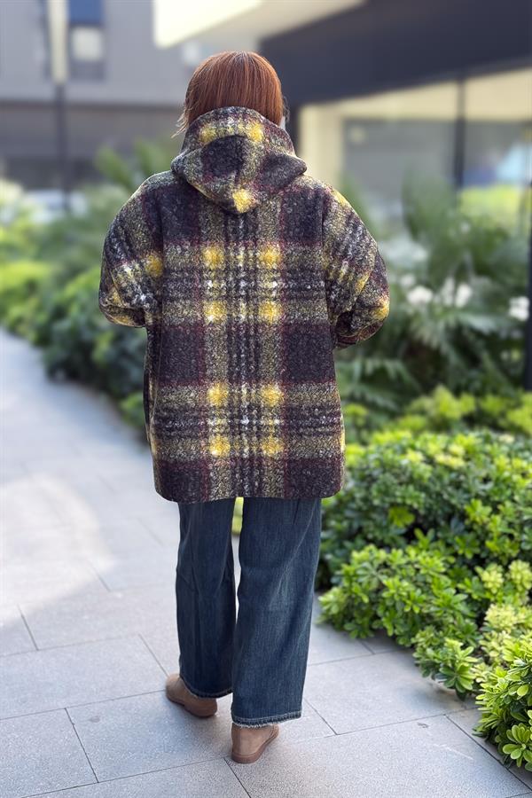 Ekose Desenli Keçe Kaban Sarı Renk