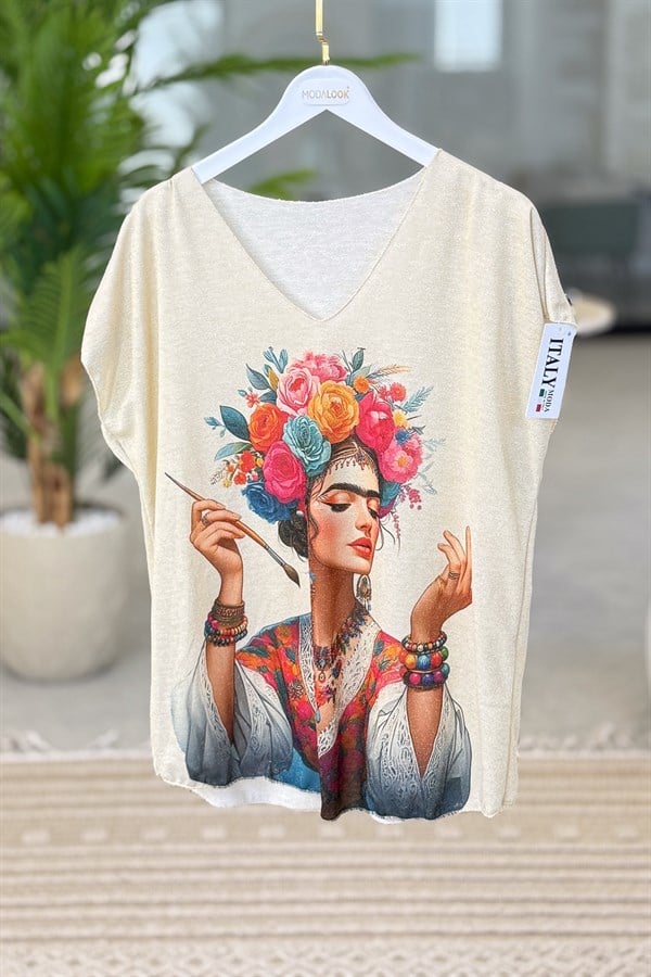 Frida Desenli Simli Triko Fuşya RenkBLUZ