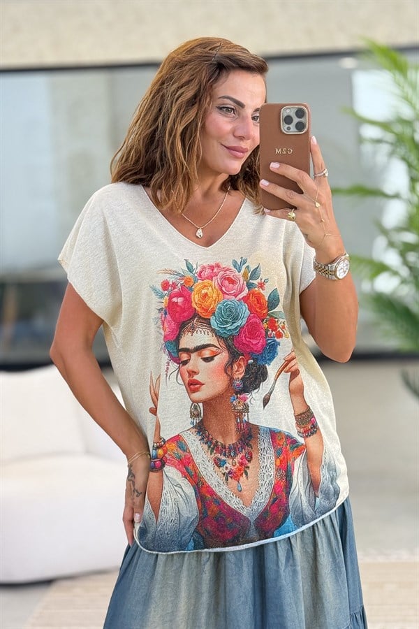 Frida Desenli Simli Triko Fuşya RenkBLUZ