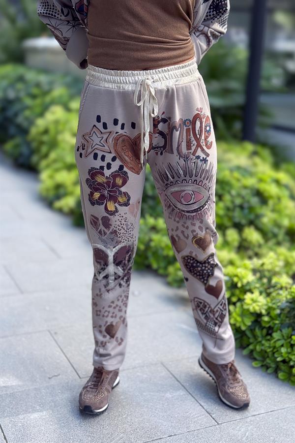 Gold Desen Baskılı Modal Pantolon Vizon Renk