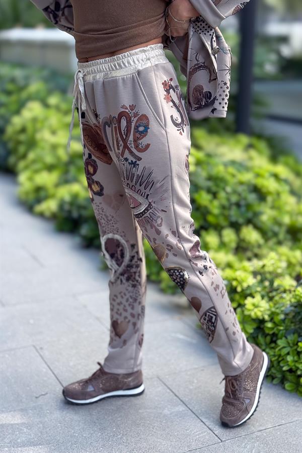 Gold Desen Baskılı Modal Pantolon Vizon Renk