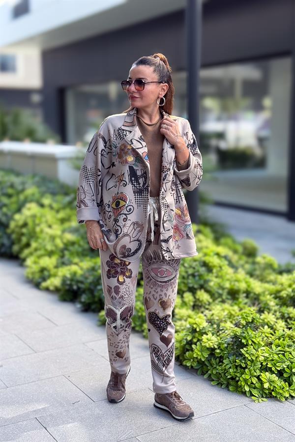 Gold Desen Baskılı Modal Pantolon Vizon Renk