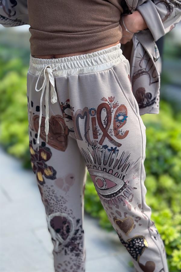 Gold Desen Baskılı Modal Pantolon Vizon Renk