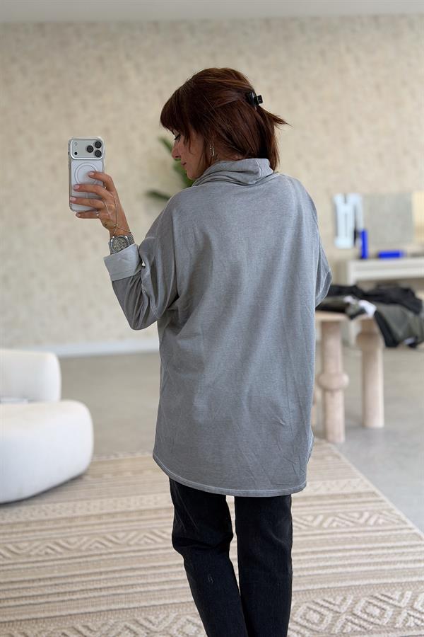 Gold Laklı Kapüşonlu Yıkamalı Sweet Gri Renk