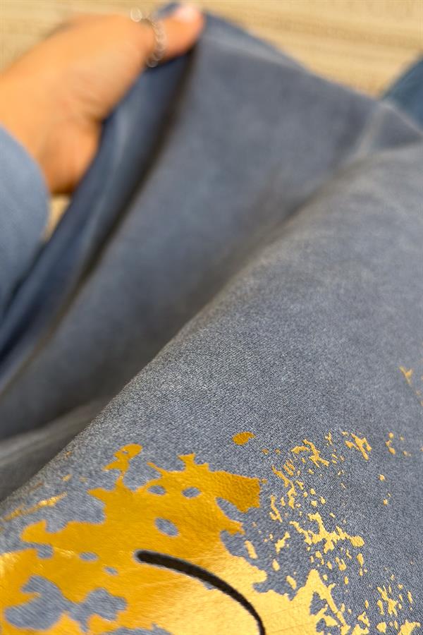 Gold Laklı Kapüşonlu Yıkamalı Sweet İndigo Renk