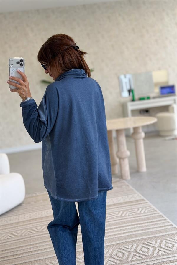 Gold Laklı Kapüşonlu Yıkamalı Sweet İndigo Renk