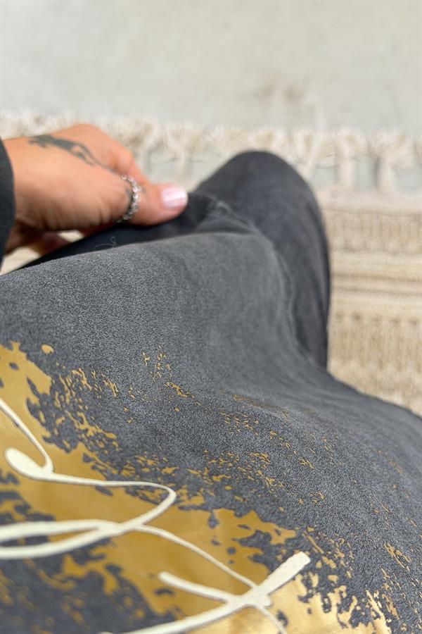 Gold Laklı Kapüşonlu Yıkamalı Sweet Siyah Renk