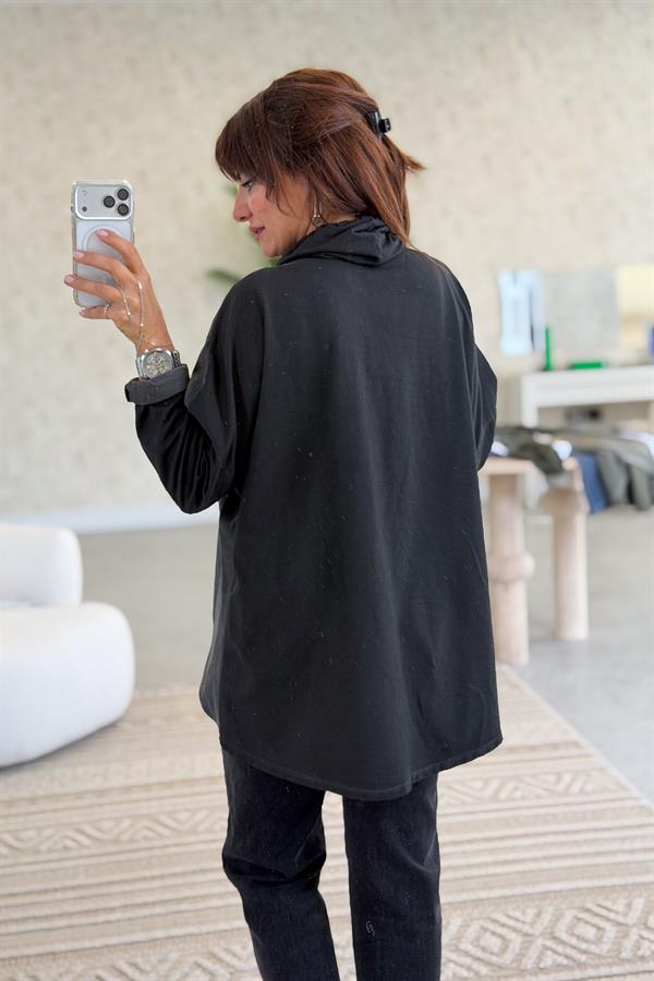 Gold Laklı Kapüşonlu Yıkamalı Sweet Siyah Renk