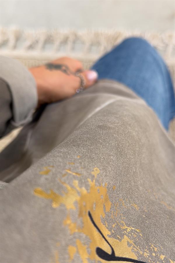 Gold Laklı Kapüşonlu Yıkamalı Sweet Vizon Renk