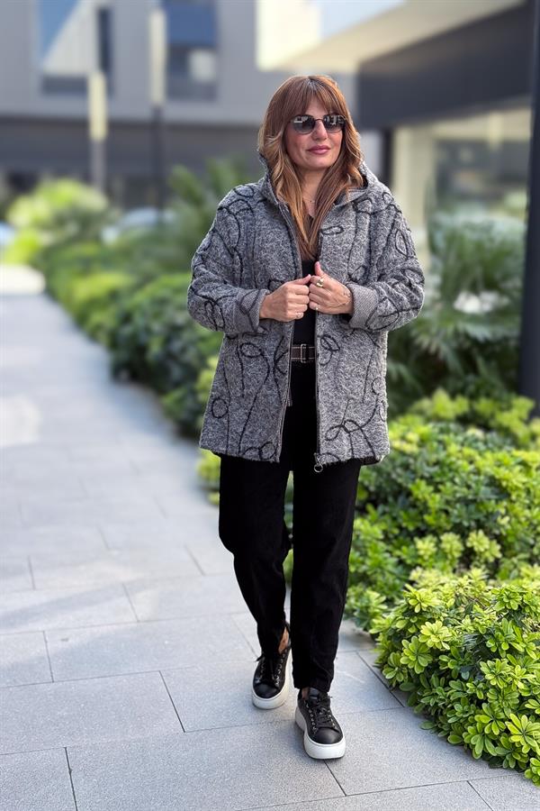 Halat Çizgiler Detaylı Keçe Kaban Antresit Renk