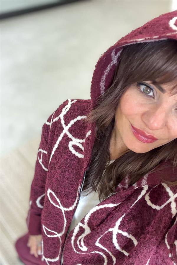 Halat Çizgiler Detaylı Keçe Kaban Bordo Renk