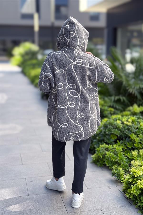 Halat Çizgiler Detaylı Keçe Kaban Gri Renk