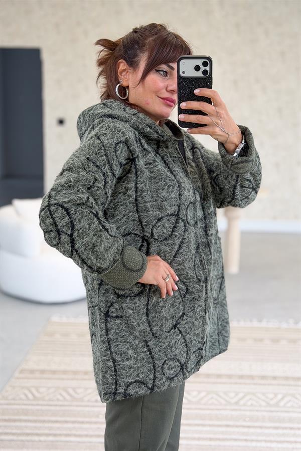 Halat Çizgiler Detaylı Keçe Kaban Haki Renk