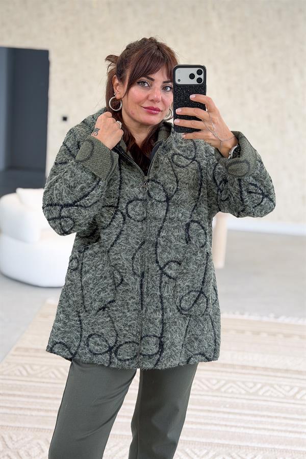 Halat Çizgiler Detaylı Keçe Kaban Haki Renk