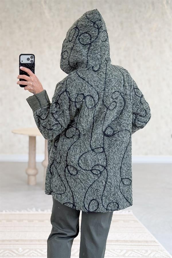 Halat Çizgiler Detaylı Keçe Kaban Haki Renk