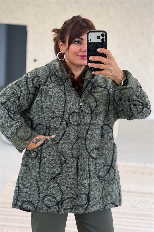 Halat Çizgiler Detaylı Keçe Kaban Haki Renk