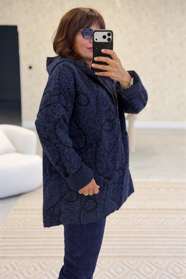 Halat Çizgiler Detaylı Keçe Kaban Lacivert Renk