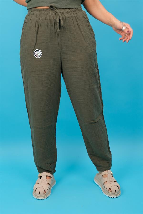 Havuç Paça Müslin Pantolon Haki Renk