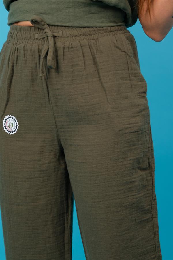 Havuç Paça Müslin Pantolon Haki Renk
