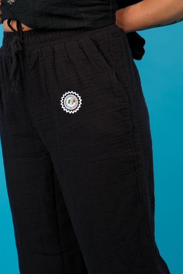 Havuç Paça Müslin Pantolon Siyah Renk