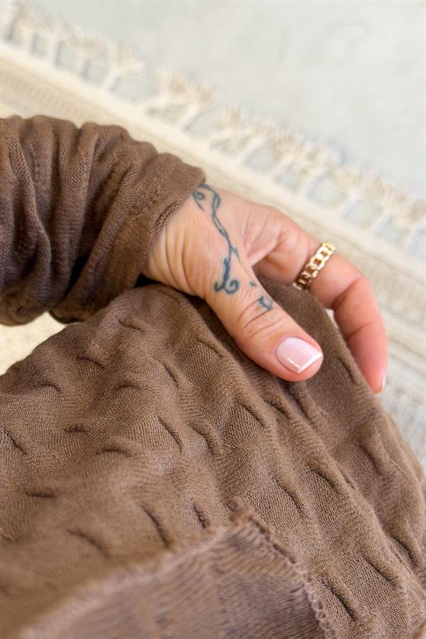 İç Astarı Pamuklu Üstü Trikolu Şallı Takım Bluz Taba Renk