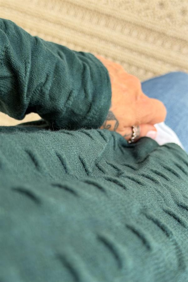 İç Astarı Pamuklu Üstü Trikolu Şallı Takım Bluz Nefti Yeşil Renk