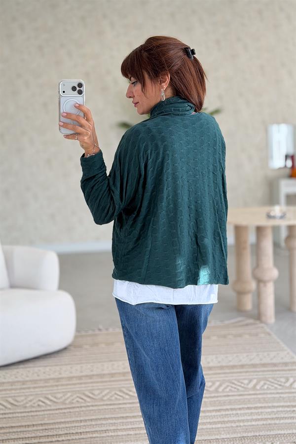 İç Astarı Pamuklu Üstü Trikolu Şallı Takım Bluz Nefti Yeşil Renk