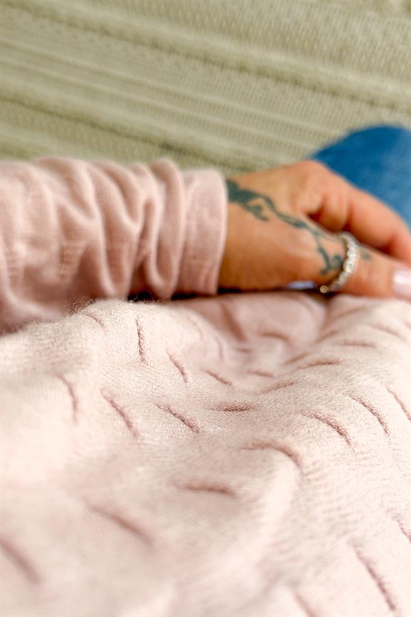 İç Astarı Pamuklu Üstü Trikolu Şallı Takım Bluz Pudra Renk