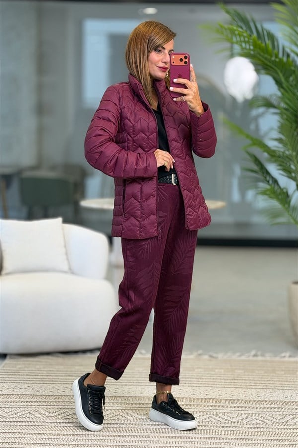 İçi İnce Mont Detaylı Dışı Yağmurluk Trenç Bordo Renk