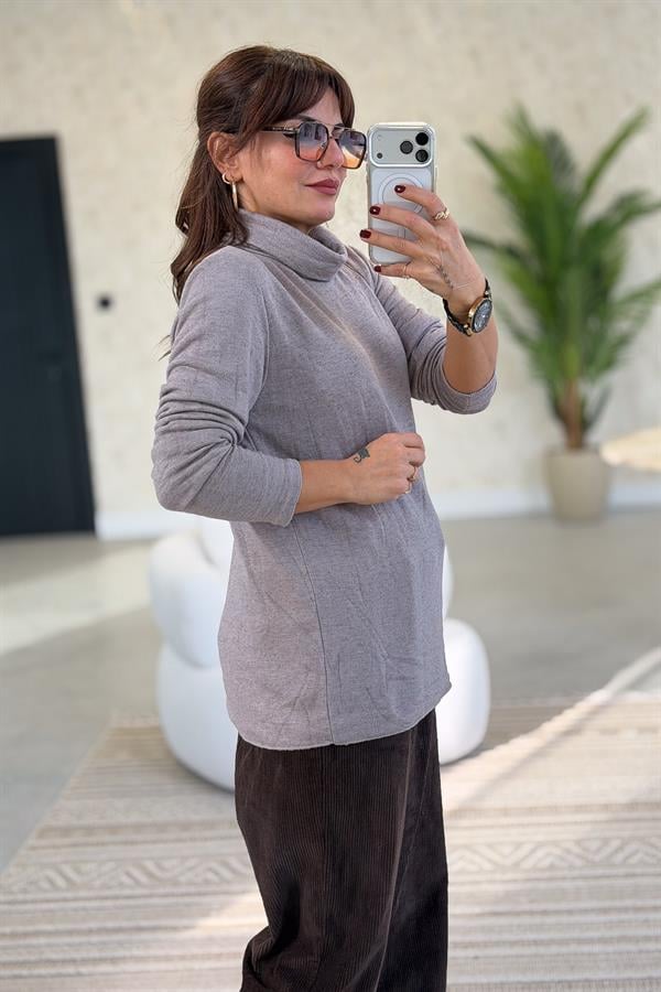 İçi Jardonlu Düz Basic Balıkçı Yaka Triko Vizon Renk