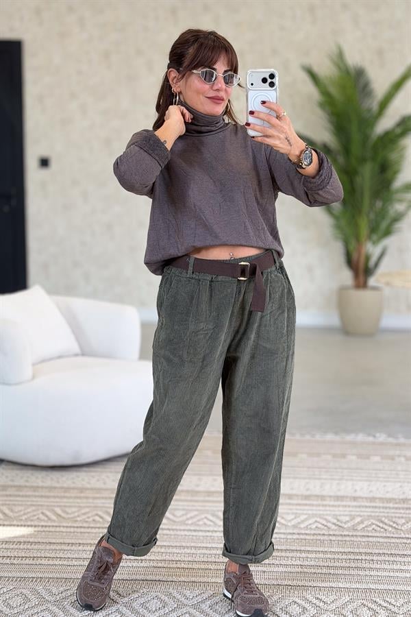 İçi Jardonlu Düz Basic Balıkçı Yaka Triko Kahverengi Renk