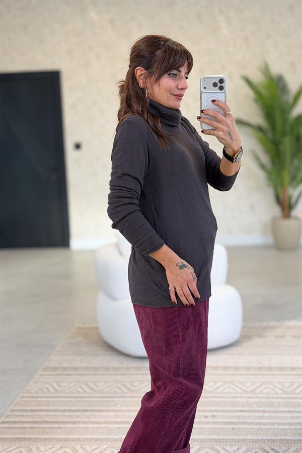 İçi Jardonlu Düz Basic Balıkçı Yaka Triko Acı Kahve Renk