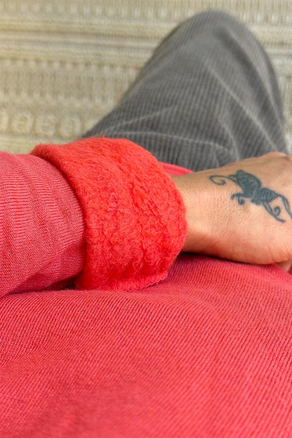 İçi Jardonlu Düz Basic Balıkçı Yaka Triko Nar Çiçeği Renk