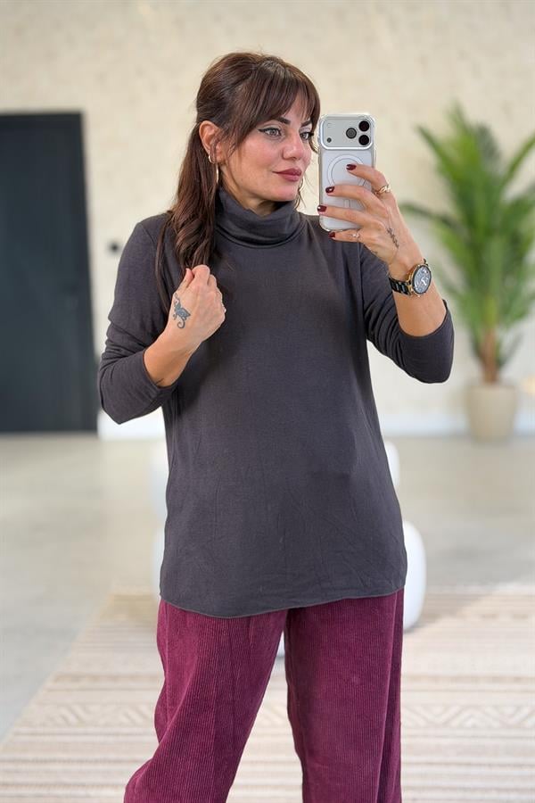 İçi Jardonlu Düz Basic Balıkçı Yaka Triko Acı Kahve Renk