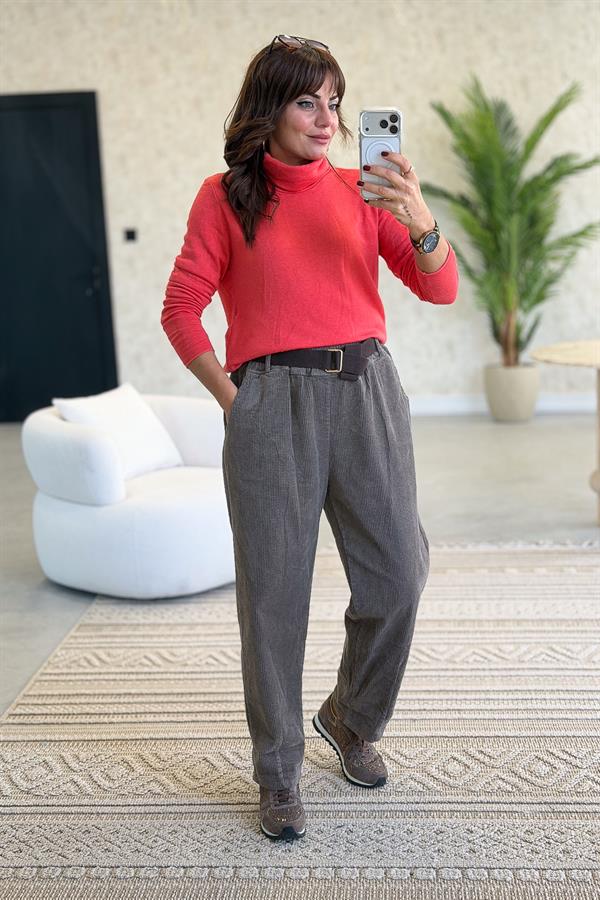 İçi Jardonlu Düz Basic Balıkçı Yaka Triko Nar Çiçeği Renk