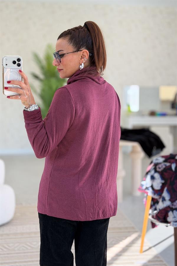 İçi Jardonlu Düz Basic Balıkçı Yaka Triko Vişne Renk