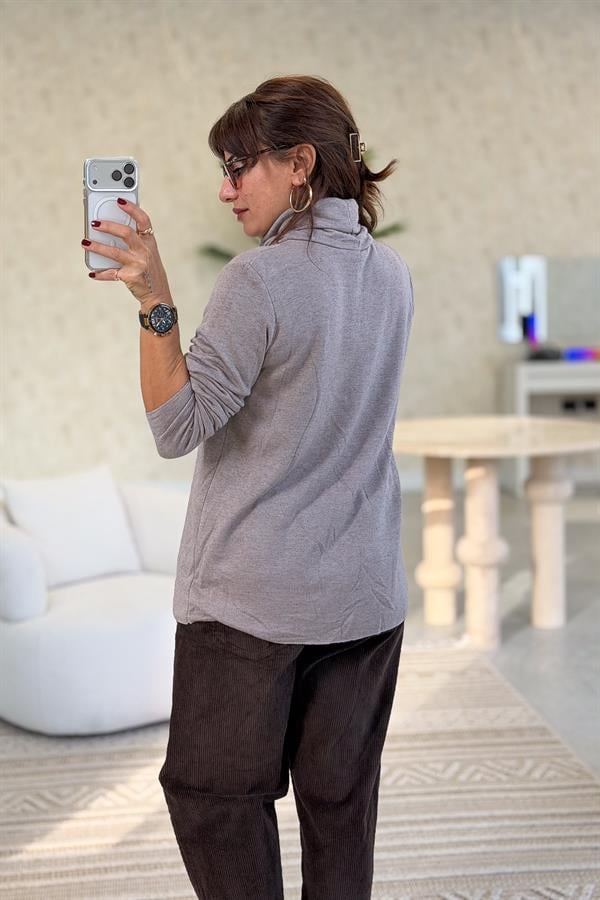 İçi Jardonlu Düz Basic Balıkçı Yaka Triko Vizon Renk