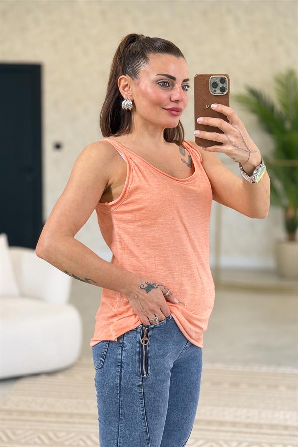 İçi Pamuklu Badili File Bluz Somon Renk