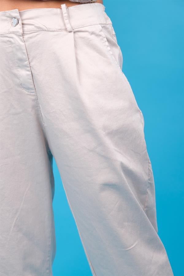 İnci Kalp Düğmeli Likralı Tensel Pantolon Bej Renk