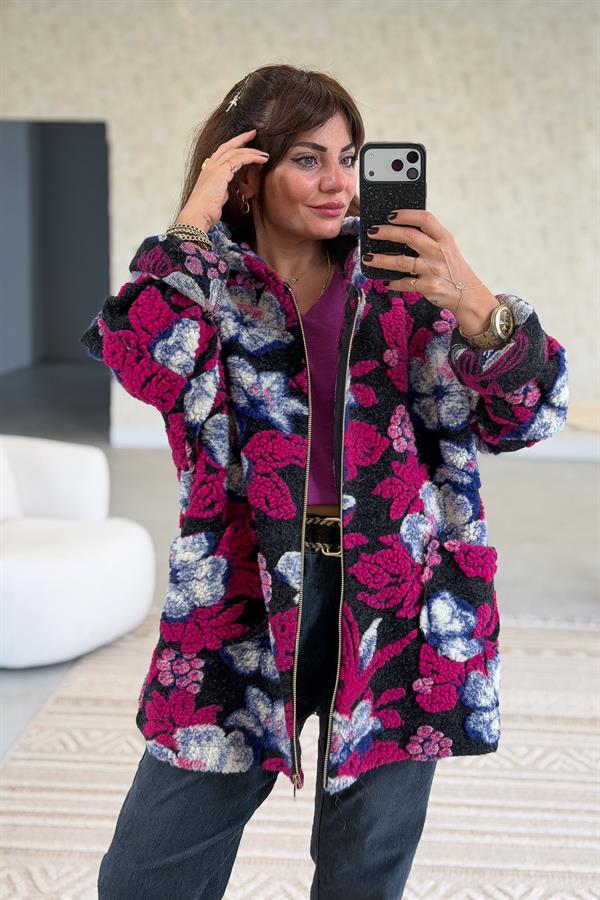 İri Çiçek Kabartmalı Keçe Kaban Antresit Renk