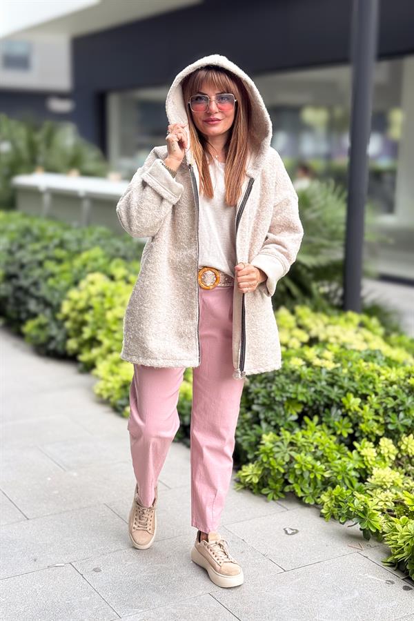 Işıltılı Keçe Kaban Bej Renk