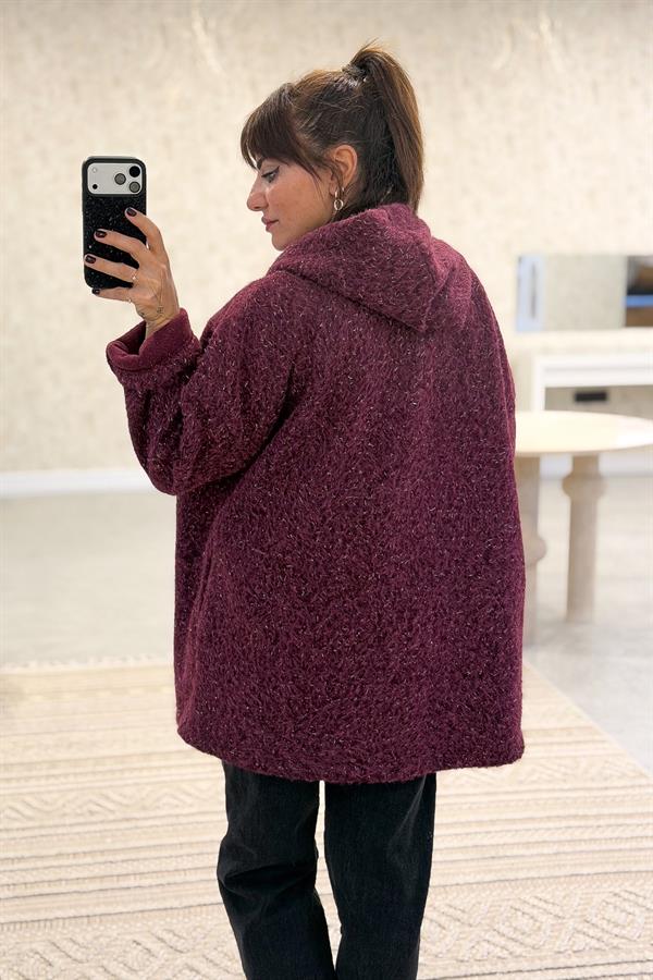Işıltılı Keçe Kaban Bordo Renk