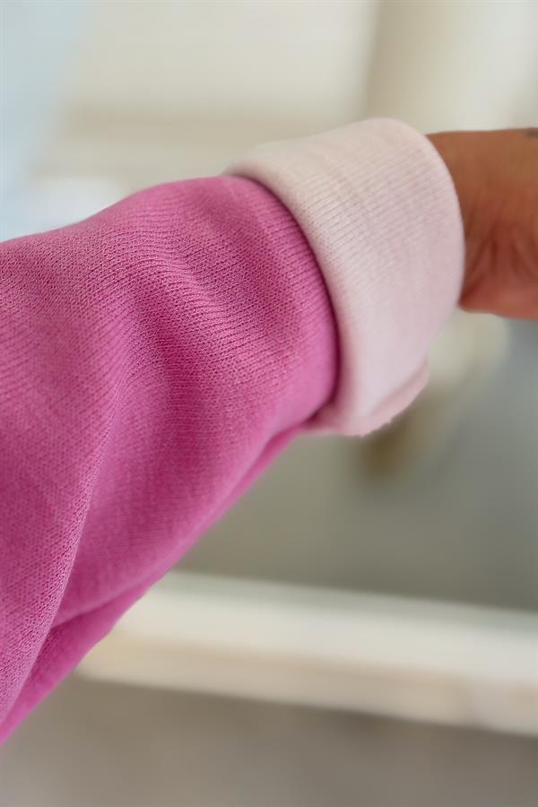 Kabartma Yazı Detaylı Çelik Örgü Kapüşonlu Sweet Pembe Renk