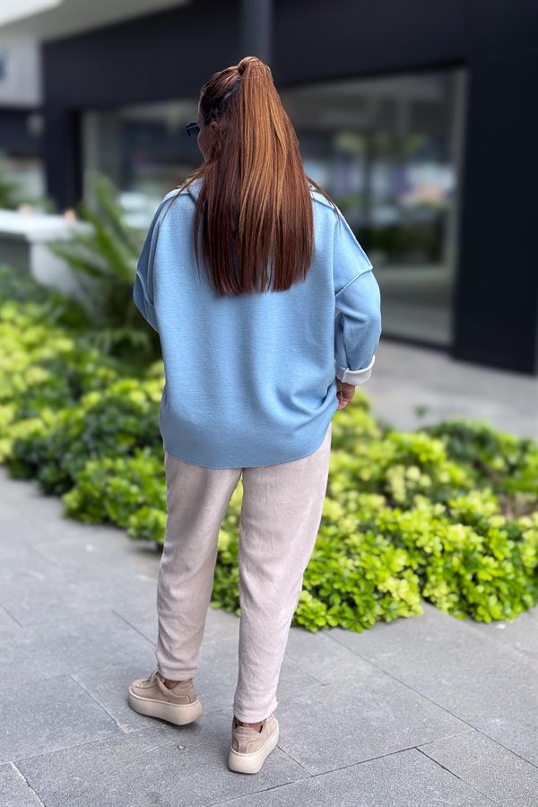 Kabartma Yazı Detaylı Çelik Örgü Kapüşonlu Sweet Bebe Mavi Renk