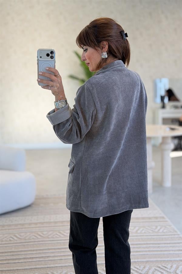 Kadife Kumaş Blazer Ceket Füme Renk