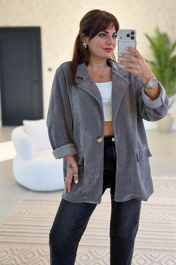 Kadife Kumaş Blazer Ceket Füme Renk