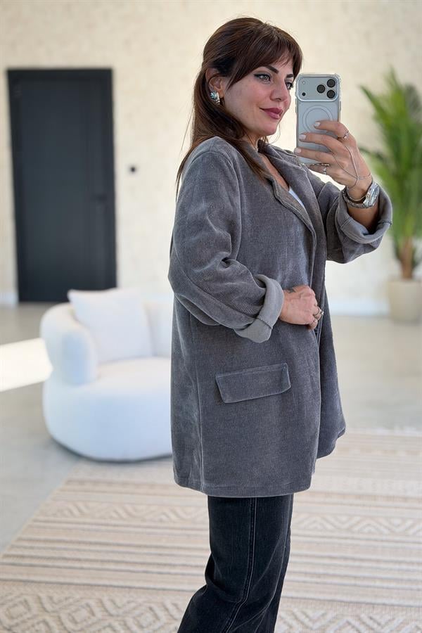 Kadife Kumaş Blazer Ceket Füme Renk
