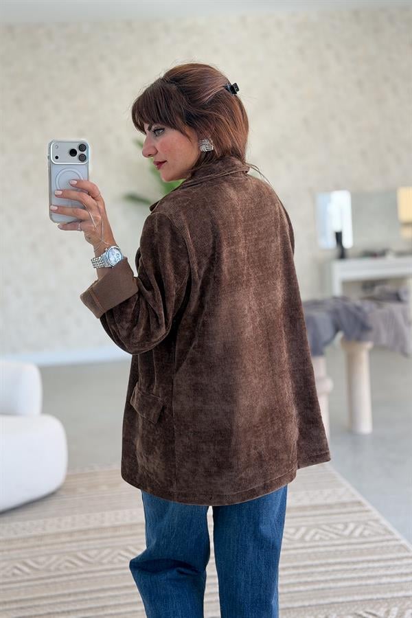 Kadife Kumaş Blazer Ceket Kahverengi Renk