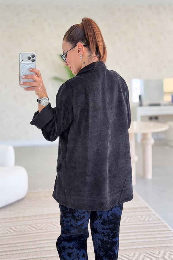 Kadife Kumaş Blazer Ceket Siyah Renk