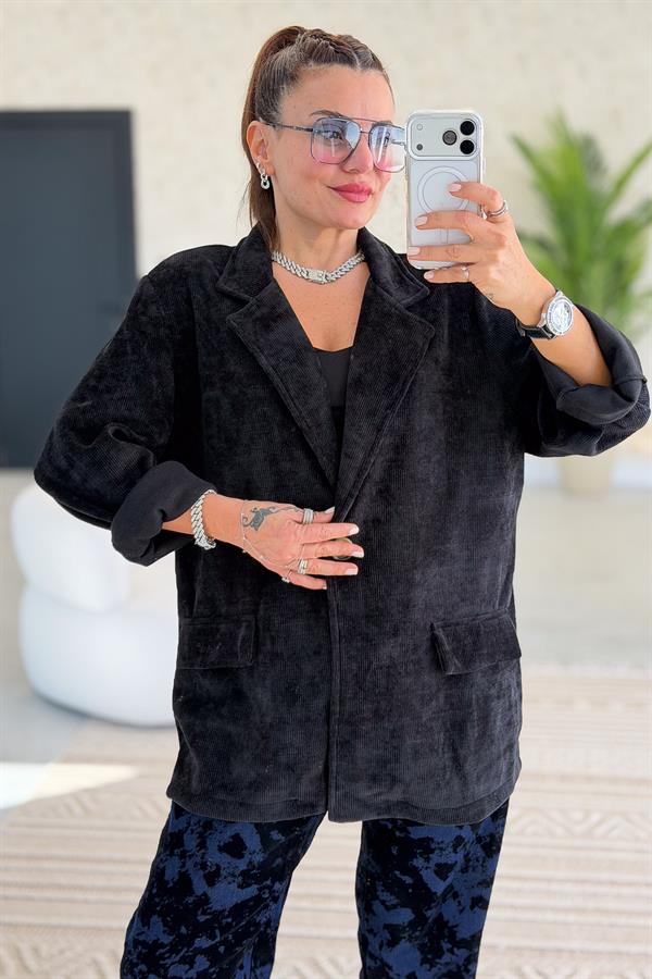 Kadife Kumaş Blazer Ceket Siyah Renk